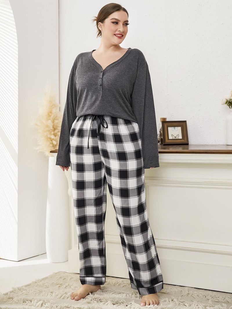 Damen-Schlafanzug in Übergröße, Herbst und Winter, locker, lässig, übergroß, mit langen Ärmeln und Hose, Homewear-Set_voghion.com
