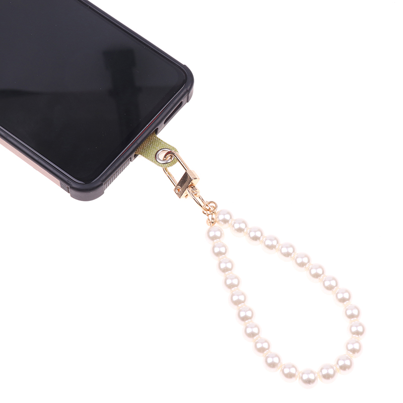Short Pearl Lanyard Fashion Rhinestone Pendant Mobile Phone Lanyard Hand-woven Wrist Strap Back Case Anti-lost Lanyard_voghion.com
