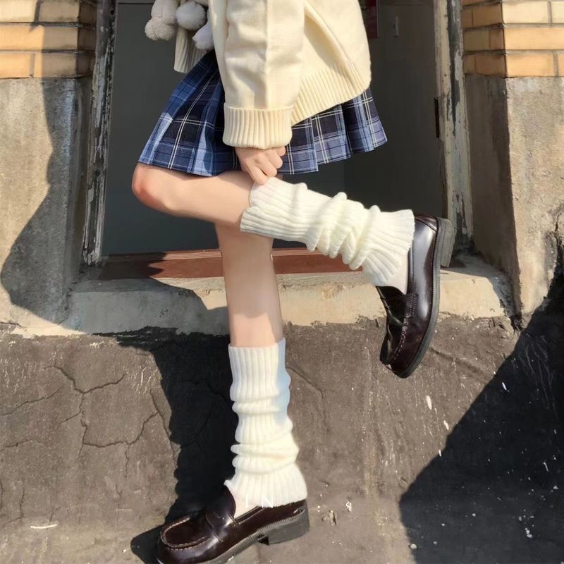 for Women Autumn Winter Knitted JK Slouch Slimming Leg Shape Versatile White Long Tube Warm Calf Socks_voghion.com