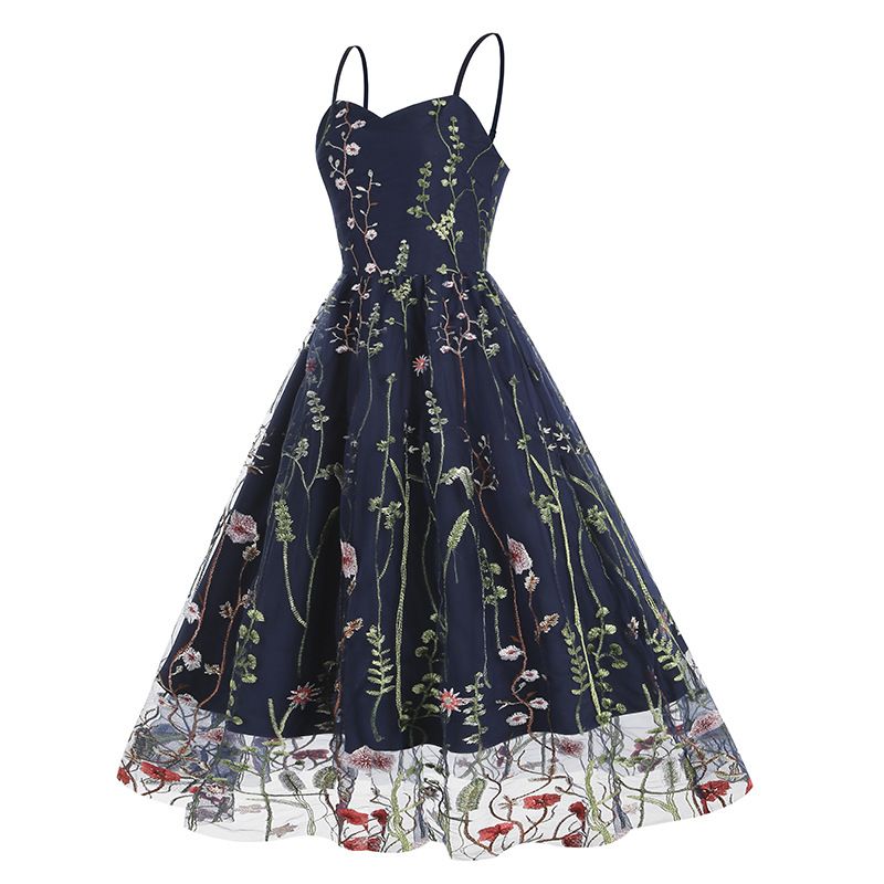 Rochie retro sexy pentru femei, cu broderie tip plasă, cu imprimeu floral_voghion.com