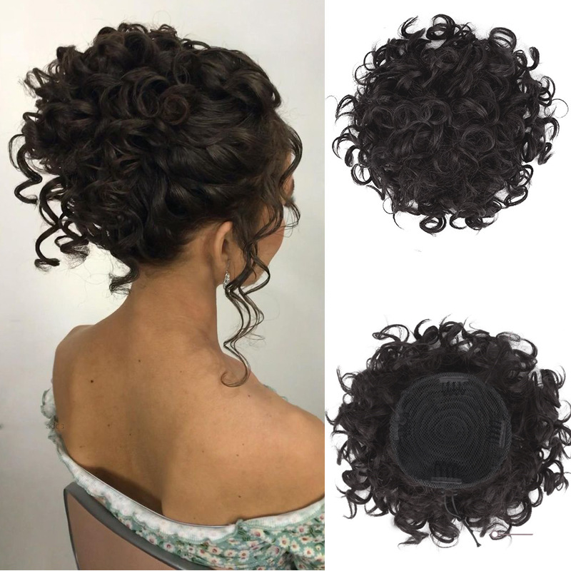 Cross-border new women's curly bun European and American messy chemical fiber wig drawstring hair tie hair bag ponytail chignon_voghion.com