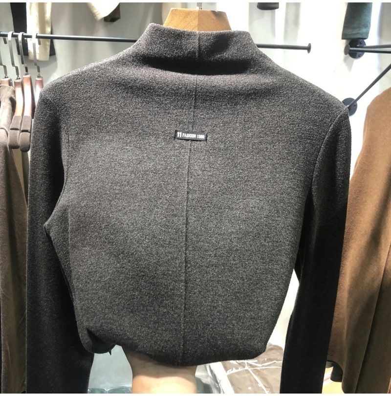 Thermal Self-Heating Base Layer Top For Women – Semi-High Neck Stretchable Fleece Lining (M-3XL, Black/Beige/Brown/Gray)_voghion.com