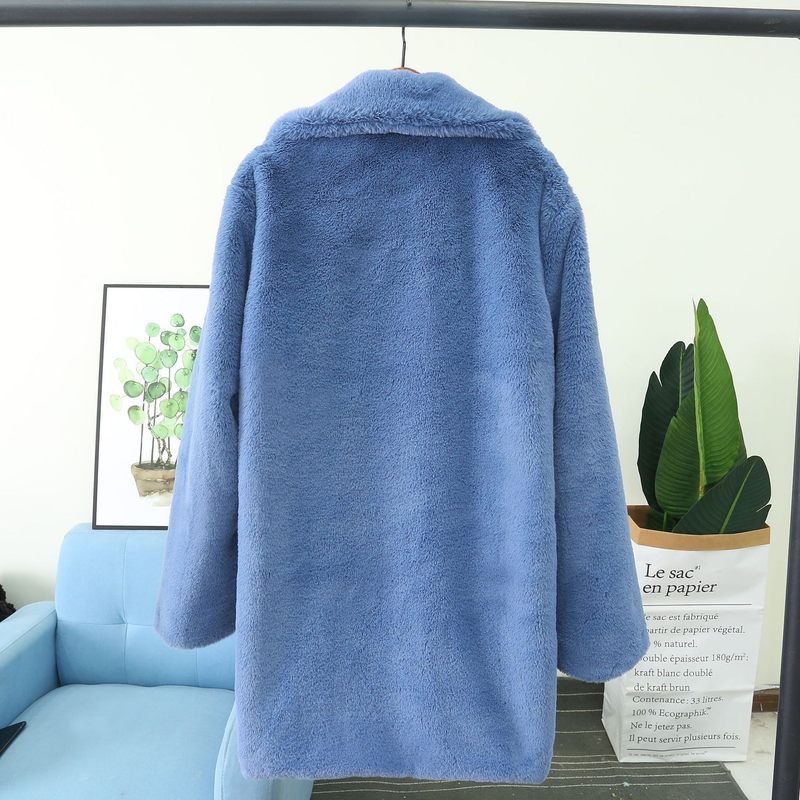 Damenbekleidung, Nachahmung aus Kaninchenfell, Anzug, Nachahmung, Pelzmantel, Kleidung, lockeres, flauschiges, weiches Kaninchenfell_voghion.com