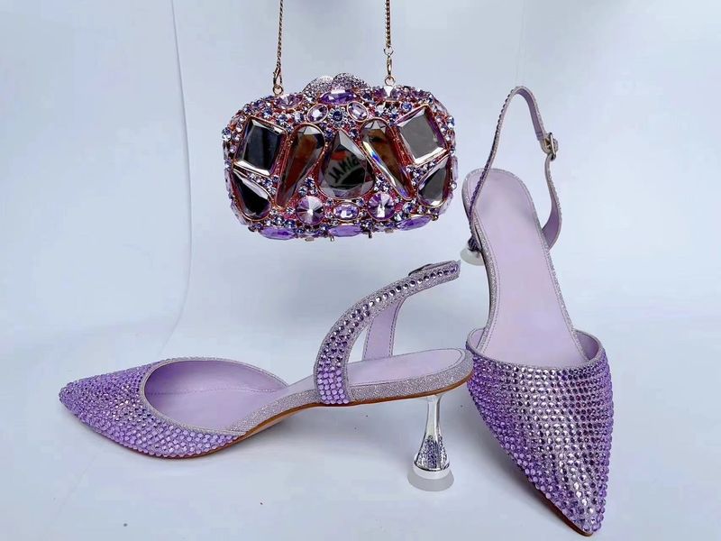 Evening Match With Sparkling Diamond Embellished High Heeled Sandals And Imitation Drawstring Jewel Handbag Set Shoes And Bag_voghion.com
