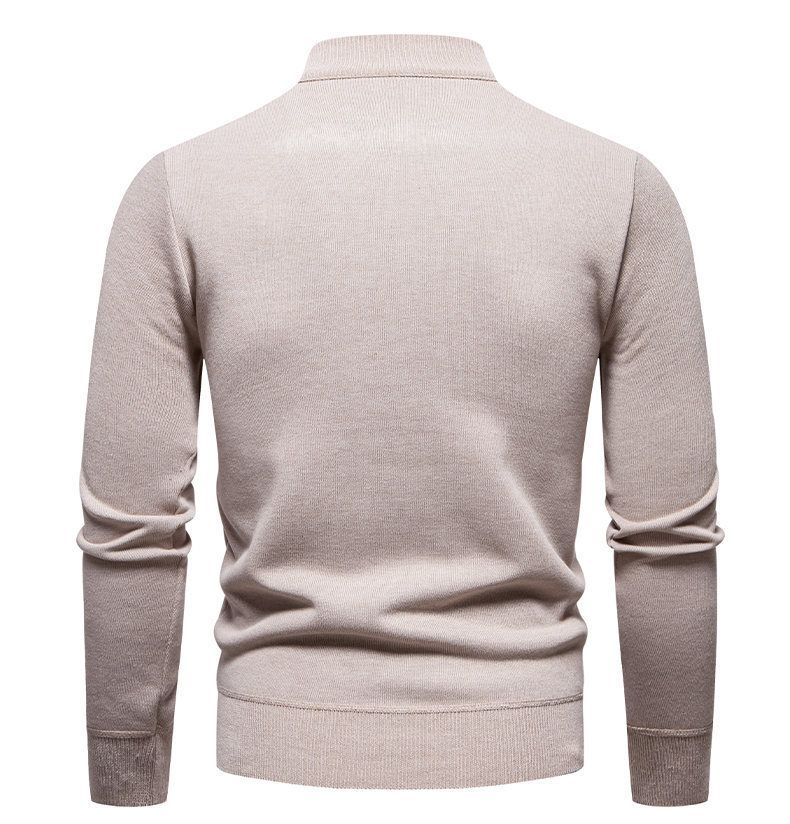 Herren-Strickpullover mit Fleecefutter, schmale Passform, halblanger Reißverschluss, für die Freizeit im Winter (Hellgrau, Dunkelgrau, Schwarz, Marineblau, Beige)_voghion.com