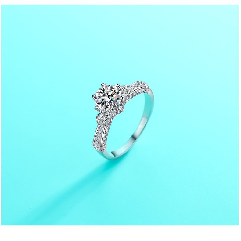 Puur zilver met bloem D-kleur Mosang Diamond Luxury Group Set-voorstel Koningin van ijs- en sneeuwring voor dames_voghion.com