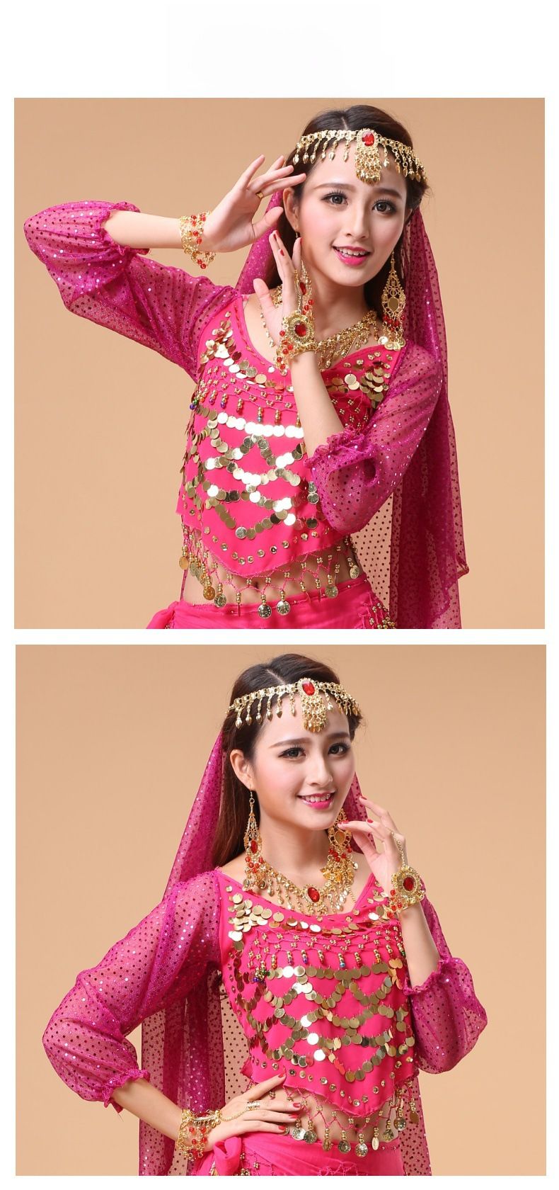Traje de danza india para niños, danza étnica de Xinjiang, traje de baile deportivo, danza del vientre, Top de manga larga destacado_voghion.com