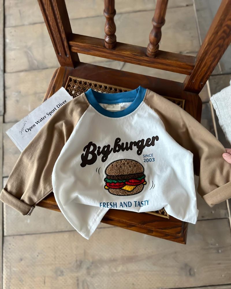 Chenma Children's 2024 Primavera Ragazzi Cartoon Ricamo T-S Ragazze Elegante Color Block Manica Raglan Base_voghion.com