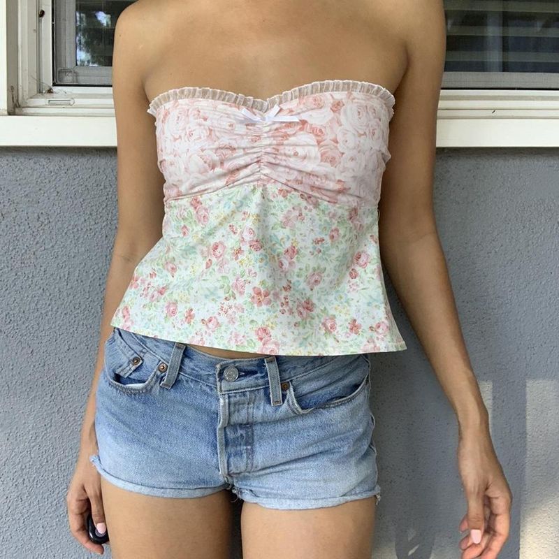 2023 Summer New Lace Casual, Comfortable, Sexy, Versatile Strapless Short Style_voghion.com