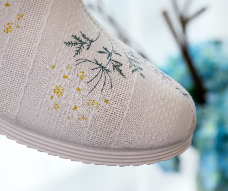 Einzelner Stiefel Frühling und Herbst mit Stoffschuhen, Sen Damen kleine frische Daisy bedruckte süße Mädchenschuhe_voghion.com