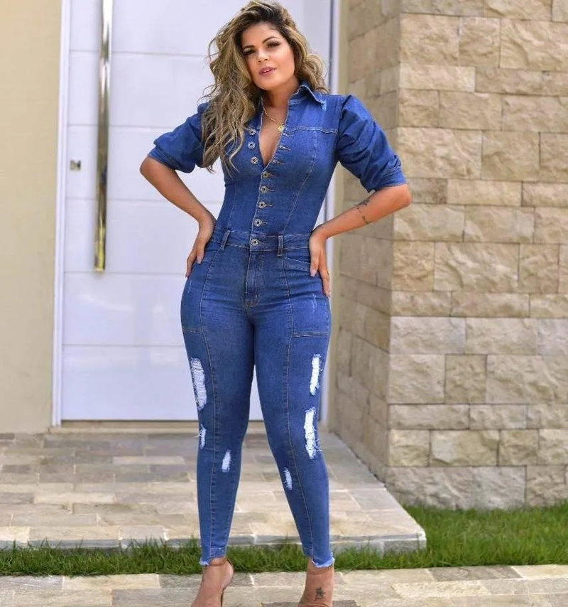 Dammode stack ärm bubbel ärm mode avslappnad sexig jeans rippa underbyxor_voghion.com