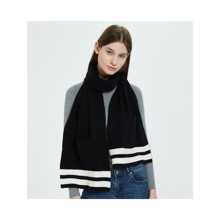 Women's Scarves new high-quality knitted wool scarf core-spun yarn solid color pocket scarf for men and women_voghion.com