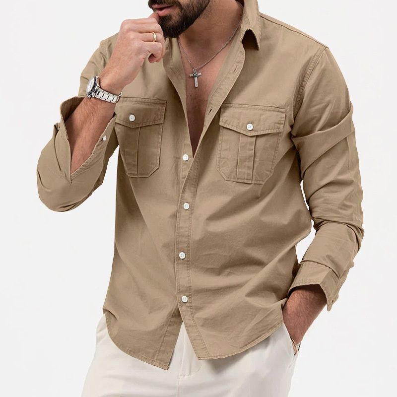 Pulse Cross-Border Foreign Trade 2025 New European And American Men's Shirt Multi-Pocket Casual Long Sleeve_voghion.com