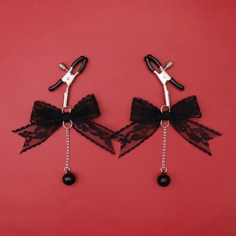 White Lace Bow Bell Anal Plug Erotic SM Flirting Stimulating Nipple Clamps Vaginal Clips_voghion.com
