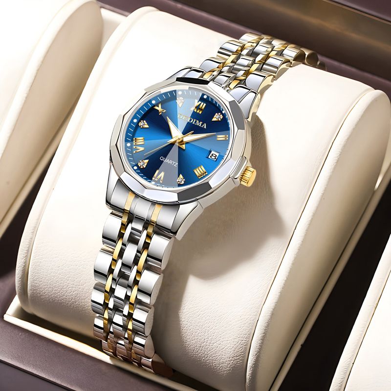 Marke 2024 Neue Mode Damen wasserdichte Nachtglühen Doppelkalender Diamant Set Stahlband Uhr Schmetterling Schnalle_voghion.com