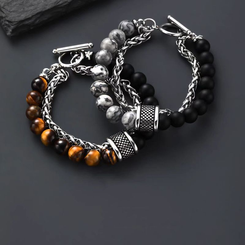 Tiger Eye Stone Luck Beads Titanium Steel Bracelet Men's Non Fading Personality Versatile Women's High End Handmade Accessories Bracelet_voghion.com