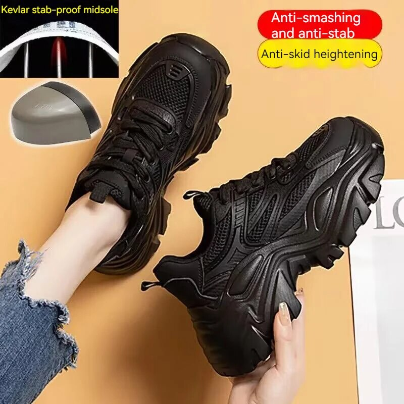 Atmungsaktive Sneaker für die Arbeit, Stahlkappe, unzerstörbare Sicherheitsschuhe, pannensichere Damen-Sneaker_voghion.com