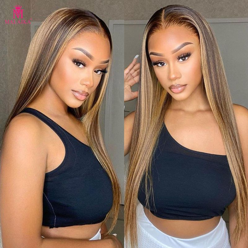 Highlight Lace Front Wigs Human Hair Pre Plucked 22 Inch 13x4 Lace 4/27 Ombre Lace Front Wigs 180% Density Colored Straight Lace Frontal Wigs_voghion.com