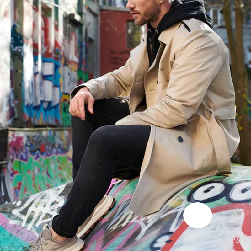 Men's Clothing Spring And Autumn New Solid Color Long-sleeved Windbreaker Men's Lapel Slim Double-breasted Casual Jacket_voghion.com