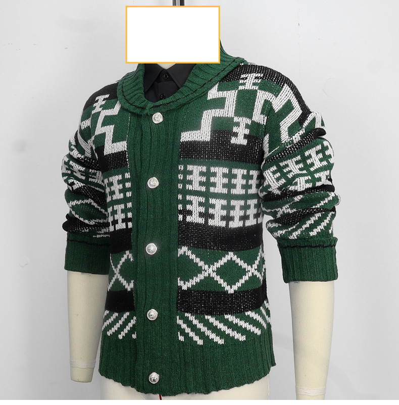 Herrenbekleidung Herrenmode Herbst und Winter neuer Jacquard-Reverskragen Langarm-Strickjacke SY0157_voghion.com