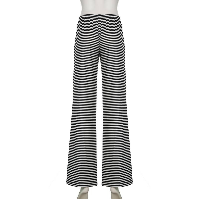 Lässige Streifen Niedrige Taille Baggy Jogginghose Kordelzug Elastische Hose Frauen Beiläufige Lose Gerade Bein Hosen Sommer Streetwear_voghion.com