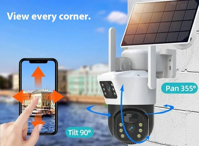 V380 Dual-Lens Solar Security Camera - Wireless Outdoor Surveillance With Phone Remote Access, Low Power Consumption_voghion.com