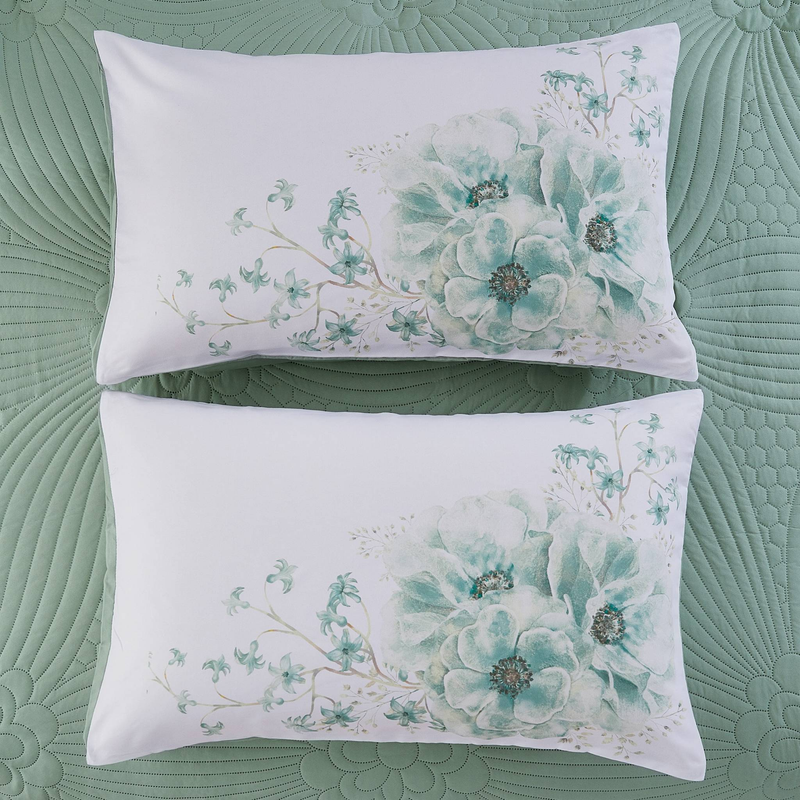 CG20 Blumenset, geeignet für Schlafzimmer und Wohnzimmer (1 * Tagesdecke + 2 * Kissenbezüge, kein Bettdeckenkern oder Kissenkern)_voghion.com
