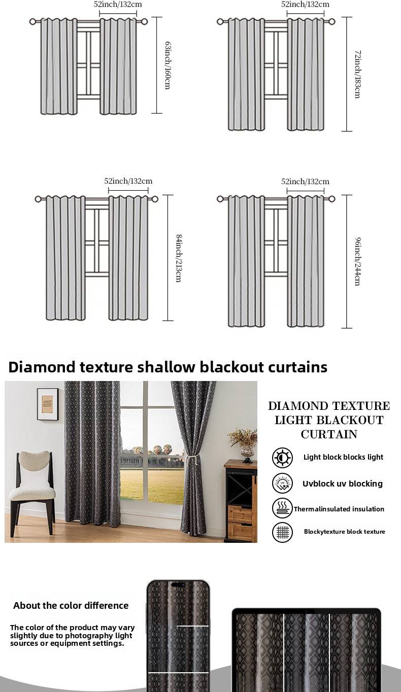 Premium Polyester Jacquard Blackout Curtains – Thermal Insulated Checkered Drapes For Living Room & Bedroom – 85% Light Blocking_voghion.com