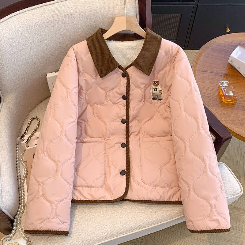 Vintage-Pufferjacke mit Teddybär-Stickerei – Übergroßer Steppmantel mit Plüschfutter, dick und gemütlich (mehrere Farben, M-2XL)_voghion.com