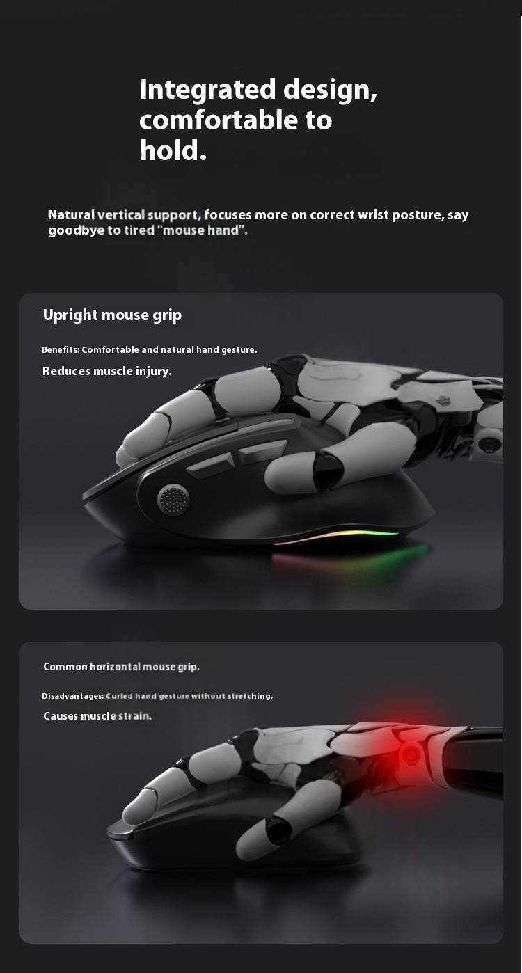 Ratón inalámbrico ergonómico y silencioso, 2,4 GHz + Bluetooth, 8 botones, 2400 DPI, desplazamiento en 4 direcciones, recargable, para portátil/PC_voghion.com
