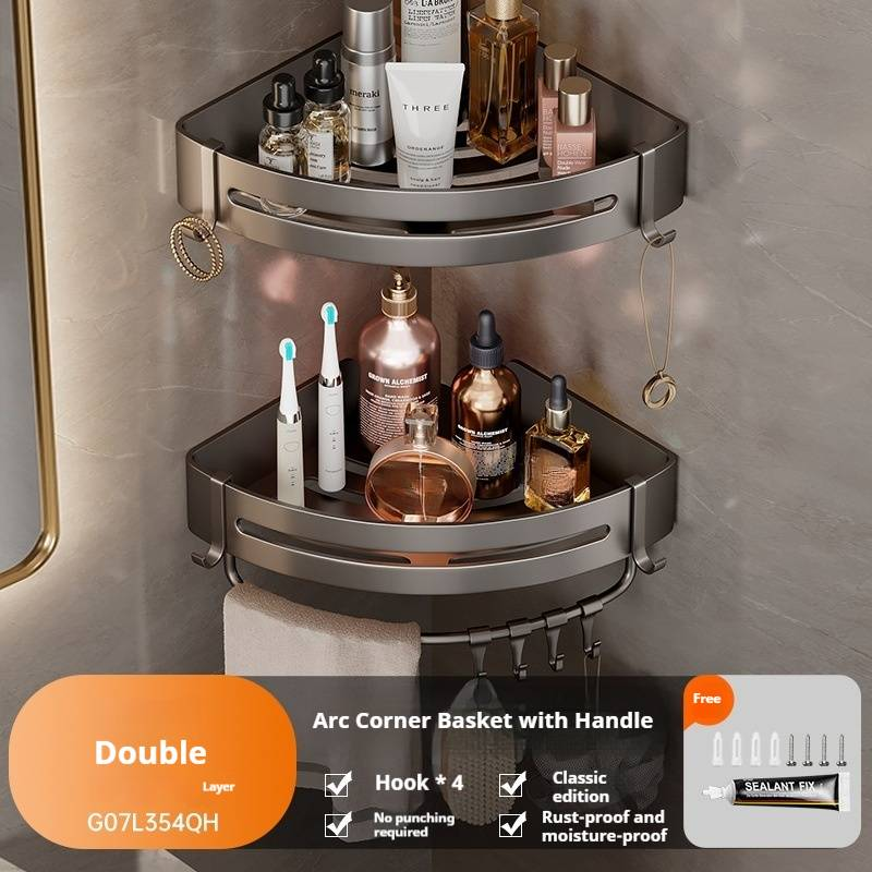 Robustes Eckregal aus Aluminium – Badezimmer-Organizer zur Wandmontage, rostfrei und wasserdicht, kein Bohren erforderlich, moderne Luxusaufbewahrung_voghion.com