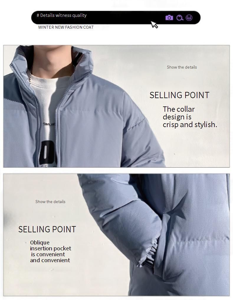 Unisex Winter Padded Jacket With Thickened Warm Polyester Filling, Stand Collar, Loose Fit, Side Pockets For Men & Women_voghion.com