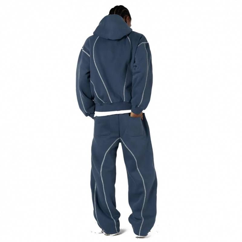 "Y2K Printed Windbreaker Set – Streetwear Zip-Up Hoodie & Joggers With Bold Typography (Black/Navy/Light Blue)"_voghion.com