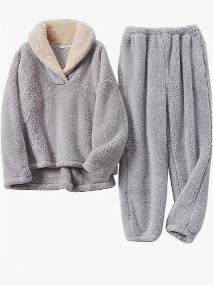 Women's Cozy Fleece Lounge Set - Winter Plush Pajama Pants & Hoodie With Pockets, Soft & Warm For Home Relaxation_voghion.com
