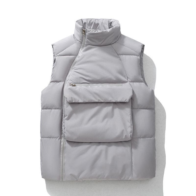 Men’s Quilted Vest – Stand Collar Fleece-Lined Sleeveless Jacket With Utility Pockets | Slim Fit Streetwear Layering Piece (M-4XL In Black/Grey)_voghion.com