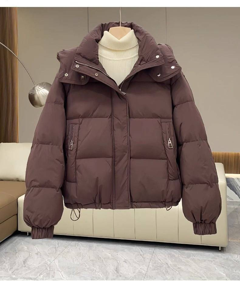 Women's Winter Puffer Jacket With Hood, Slim Fit Short Coat, Thickened Warm Cotton Outerwear, Casual Loose Fit For Petite & Plus Size_voghion.com