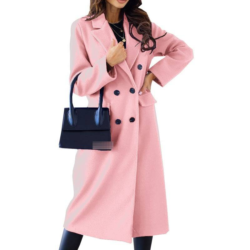 Classic Double-Breasted Wool Blend Coat For Women – Elegant Notch Lapel, Long Sleeve, Versatile Office & Casual Wear_voghion.com