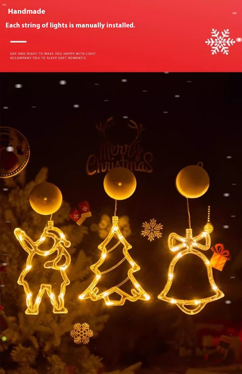 Weihnachtliche Fensterdekorationen aus Stoff – Hängende Ornamente mit Saugnäpfen und batteriebetriebenen Lichtern (Sterne, Schneeflocken, Rentiere und mehr)_voghion.com