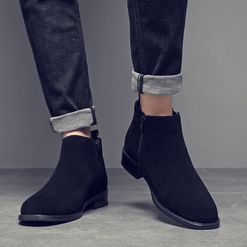 Dickbesohlte Werkzeugstiefel Herren Retro-Leder Outdoor Lokomotivstiefel Erhöhender Reißverschluss Leder Martin Stiefel Herren Kurze Stiefel_voghion.com