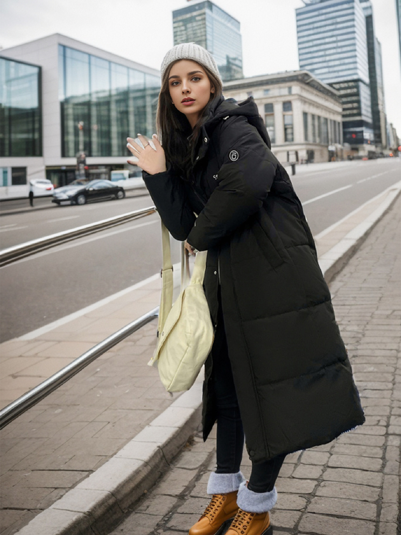 Giacca da donna lunga con cappuccio fino al ginocchio, per donna, in cotone spesso e casual_voghion.com
