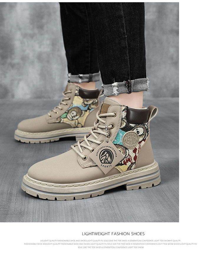 Men's British Style Martin Boots - Low Top Work Boots With Breathable PU Upper & Cushioned Insole For Winter & Spring (Khaki/Black/Gray, Sizes 39-48)_voghion.com