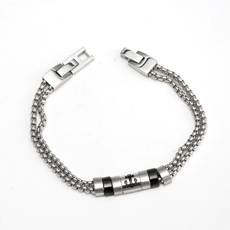Hip Hop Cuban Stainless Ins Trendy Men's Pearl Chain Double Buckle Titanium Steel Bracelet_voghion.com