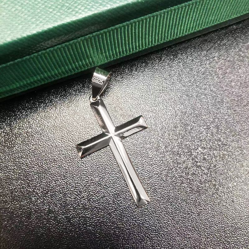 Collana con ciondolo a croce 3D S in argento sterling da uomo, stile coreano, leggera, di lusso, di alta gamma, minimalista_voghion.com