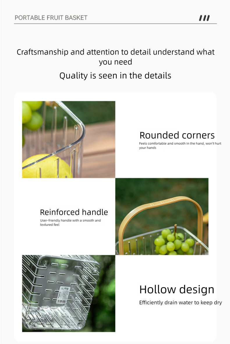 Outdoor Picnic Large Transparent Handheld Multifunctional Bath Desktop Snack Dried Fruit Storage Basket_voghion.com