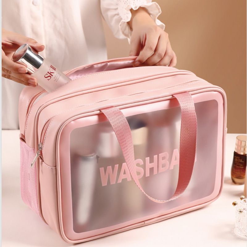 Separação a seco e úmido, grande capacidade de maquiagem feminina, armazenamento portátil para viagem, compartimento portátil, transparente_voghion.com