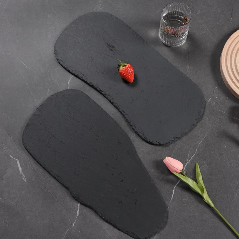 Piatto da portata in ardesia con germogli di bambù, forma irregolare, piatto da portata in ardesia, piatto da bistecca western, spiedino per barbecue, piatto da dessert_voghion.com