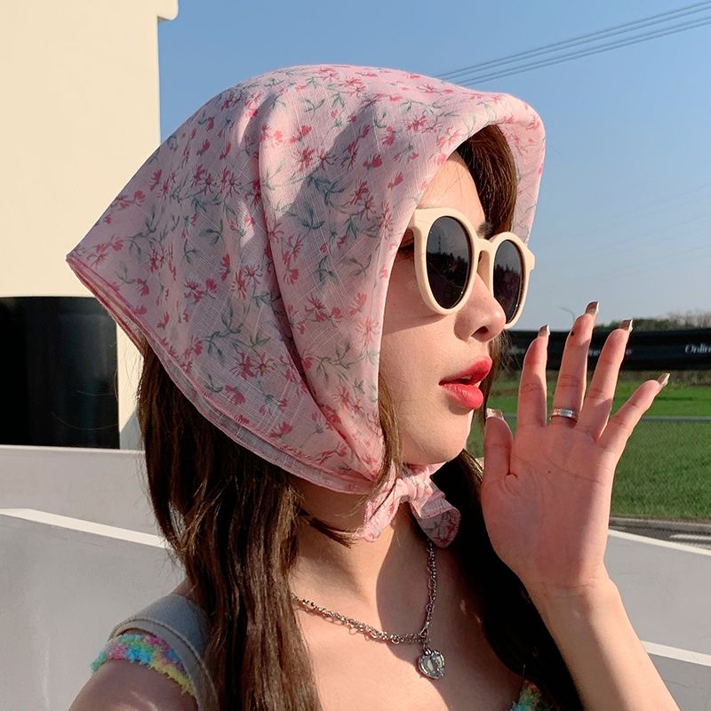 New Spring/Summer Sunscreen Small Square Printed Cotton and Linen Women's Versatile Headband Autumn Fashion Decorative_voghion.com
