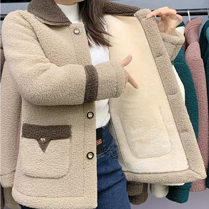 Abrigo de mujer de otoño e invierno con pelo grueso de terciopelo y largo medio_voghion.com