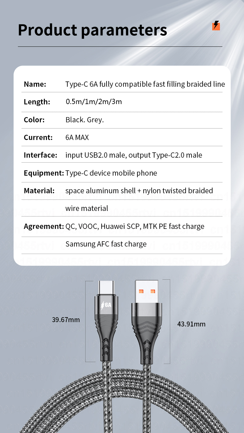 Type USB C Cable 6A 66W SCP For Huawei Mate 40 Pro 5A Fast Charging USB C Charger Cable Data Cord for Xiaomi S    able  _voghion.com