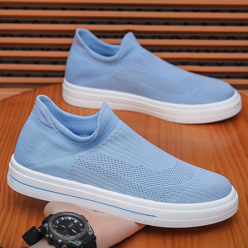 Calzini estivi traspiranti nuovi da uomo, versione coreana, versatili, con fondo piatto, in rete Flyknit, scarpe sportive casual da uomo_voghion.com